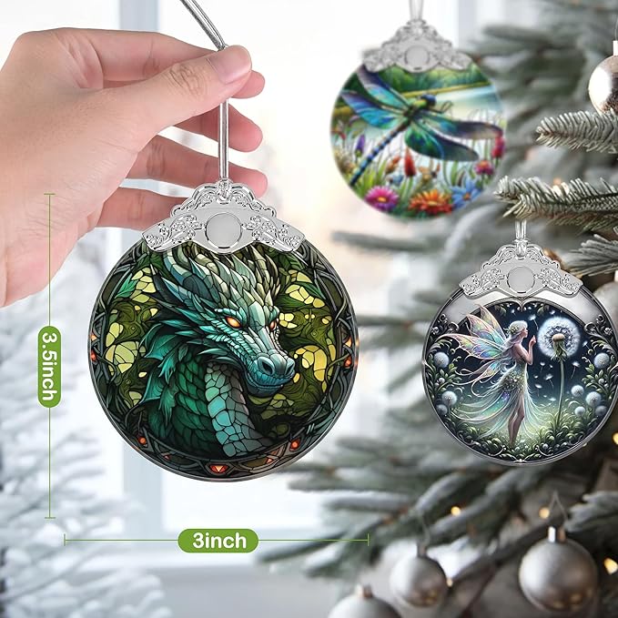 Christmas Ornament, 2025 Ornaments for Christmas Tree, Stained Glass Hanging Ornament, Holiday Ornaments, Unique Gift Idea - Dragon