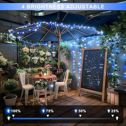 JMEXSUSS Connectable Blue and White Christmas Lights, 8 Modes 100 LED Twinkle String Lights Indoor, Clear Wire Plug-in Christmas String Lights Outdoor Waterproof