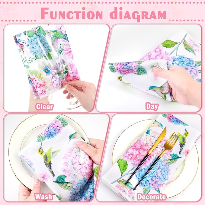 Oudain Hydrangea Kitchen Towels Set of 6 Absorbent Dish Towels Watercolor Floral Summer Farmhouse Tabletop Decor