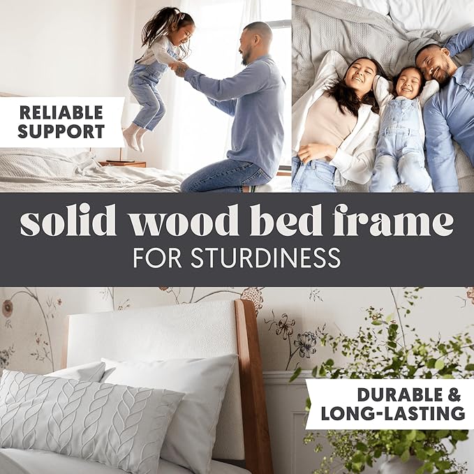 DG Casa Vandermark Solid Wood Easy Install Full Bed Frame with Unique Headboard and Wooden Slat Support Included No Box Spring Required - Beige Walnut