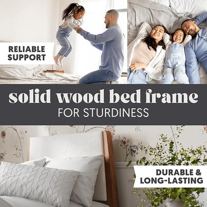 DG Casa Vandermark Solid Wood Easy Install Full Bed Frame with Unique Headboard and Wooden Slat Support Included No Box Spring Required - Beige Walnut