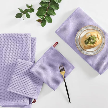 Homaxy 100% Cotton Kitchen Towels and Dishcloths Set, 12 x 12 Inches and 13 x 28 Inches, Set of 12 Bulk Kitchen Towels Set, Ultra Soft Absorbent Dish Cloths for Washing Dishes, Lavender