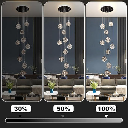 10-Light High Ceilings Long Chandeliers Modern Crystal Staircase Chandelier Hanging Lighting Fixtures for Spiral Staircase,Foyer,Entryway