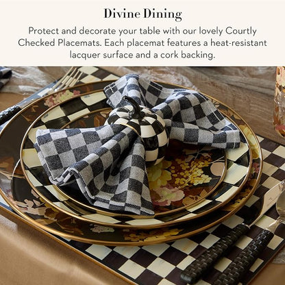 MACKENZIE-CHILDS Set of 4 Cork-Back Placemats, Hard-Finish Table Mats, Black-and-White Courtly Check