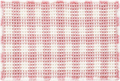 Waffle Bath Mat, Boho Bathroom Rugs Non Slip Washable Absorbent Checkered Bathroom Mat Quick Dry Cute Bath Mat, 30"x20" Pink and White