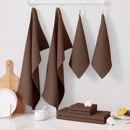Homaxy 100% Cotton Kitchen Towels and Dishcloths Set, 12 x 12 Inches and 13 x 28 Inches, Set of 8 Bulk Kitchen Towels Set, Ultra Soft Absorbent Dish Cloths for Washing Dishes, Coffee