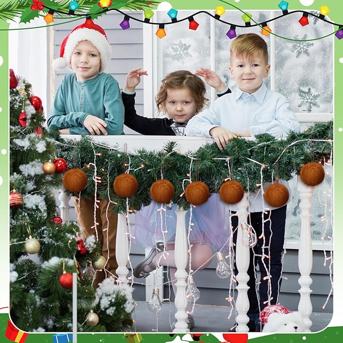 Gejoy 12 Pcs Brown Furry Christmas Ball Ornaments for Xmas Tree Brown Christmas Hanging Decorations Soft Faux Fur Pom Pom Ball Ornaments for Home Party Supplies Fireplace Mantel Wall Decor