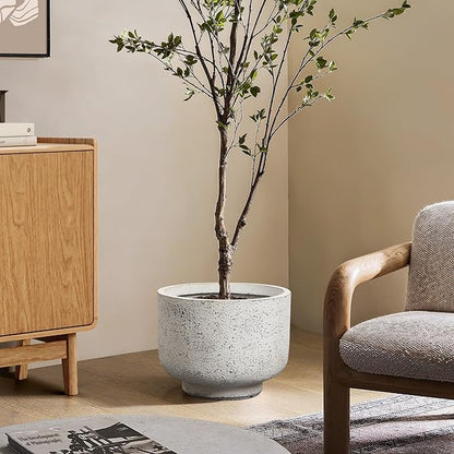 LuxenHome 14.5-Inch Dia Round Concrete Planters, Outdoor Indoor Decorative Plant Pots with Drainage Holes and Rubber Plug, Rustic Distressed Speckled Gray Flower Pot Planters for Home Garden Patio