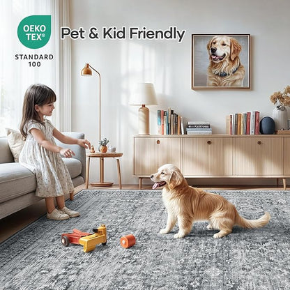 Lofus 8x10 Area Rug for Living Room,Grey Washable Large Rugs with Non-Slip Backing,Soft Neutral Carpets for Bedroom Dining Room Home Office Indoor Nursery