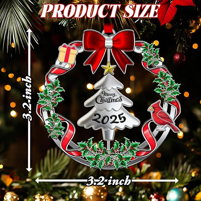 Christmas Ornaments 2025 for Christmas Tree Decorations,Dated 2025 Christmas Wreath Ornament with Rotatable for Holiday Decorative Keepsake Gift（Christmas Tree）