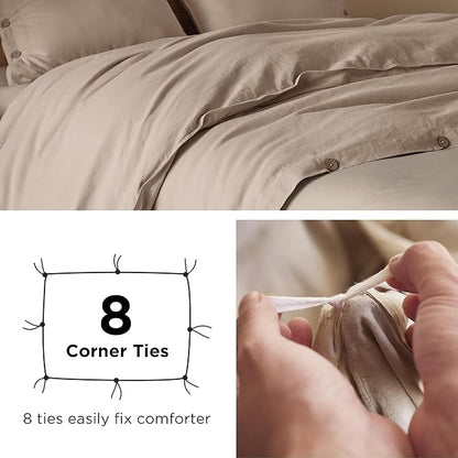 Bedsure Linen Duvet Cover Queen Size - Linen Cotton Blend Bedding Set, Soft & Cozy, 3 Pieces, 1 Duvet Cover 90x90 Inches and 2 Pillowcases, Taupe Color Cooling Bedding, Comforter Sold Separately