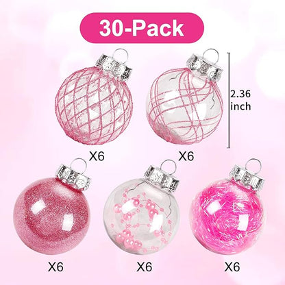 Pink Christmas Ball Ornaments, 30ct 2.36 Inch Shatterproof Clear Plastic Ornaments for Holiday Wedding Party Gift Decoration
