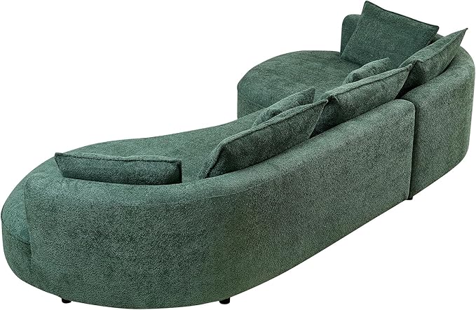 125'' Modern Curved Cloud Sofa Luxury Living Room 5 Seater Combo Sofa Cloud Curve Design Mid Century Upholstered Sofa with Ottoman for Living Room Bedroom Apartment (Boucle+Right Facing, Green)