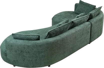 125'' Modern Curved Cloud Sofa Luxury Living Room 5 Seater Combo Sofa Cloud Curve Design Mid Century Upholstered Sofa with Ottoman for Living Room Bedroom Apartment (Boucle+Right Facing, Green)