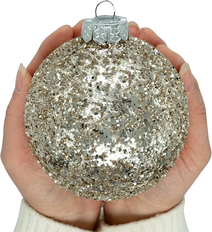 XmasExp Christmas Ball Ornaments Set, Shatterproof Christmastree Decorations,6ct Large Plastic Hanging Ornaments,100mm/4,Champagne Gold