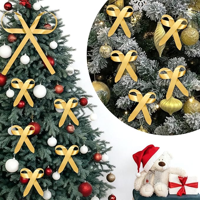6 Pcs Large Christmas Metal Bow Tree Topper Ornaments with Clip, Bows-Gold Christmas Bow Decoration for Wreath, Garland, Indoor Outdoor,1 Large 5 Small Gold Bows (9.6x11.4 & 4.2x4.5 in)