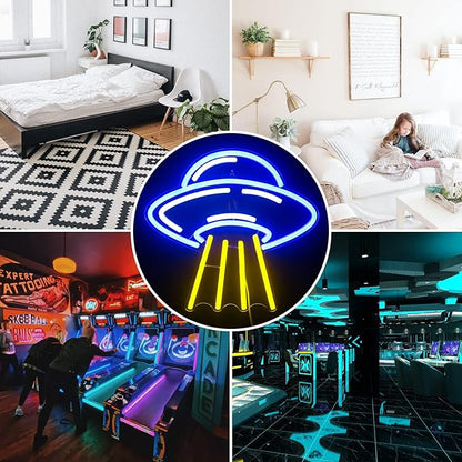 Lucunstar UFO Neon Sign For Room,Alien Spaceship LED Neon Light Sign,Cute Neon Sign,Space Neon Signs for Wall Decor,Blue UFO Neon Light Sign for Bedroom Game Room Wall Decor,Ufo Lovers