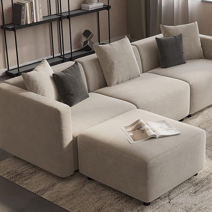 Acanva Luxury L-Shaped Upholstery Convertible Modular Sectional Sofa, Contemporary Reversible Couch with Chaise Lounge for Living Room, Apartment, 4 Piece Set, Beige