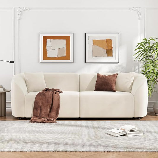 Christopher Knight Home 87.50" Velvet Curved Oversized 2 Seater Sofa, Upholstered Couch Chair, Soft Seating Lounge Sofa, Cozy Loveseat with Armrest, Reading Loveseat for Living Room, Home Rest, Cream