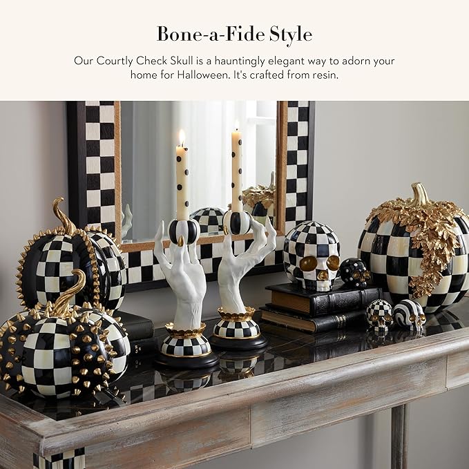MACKENZIE-CHILDS Courtly Check Skull, Resin Halloween Home Decor