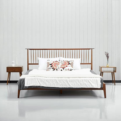 NTC Ruby Wooden Bed Frame with Headboard, Crafted from Walnut, Rubber Wood with Silent Slats and Wood Central Supports, 1000 Lb Capacity, Effortless Assembly, King - Dark Walnut