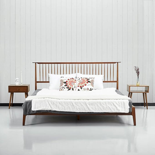 NTC Ruby Wooden Bed Frame with Headboard, Crafted from Walnut, Rubber Wood with Silent Slats and Wood Central Supports, 1000 Lb Capacity, Effortless Assembly, King - Dark Walnut