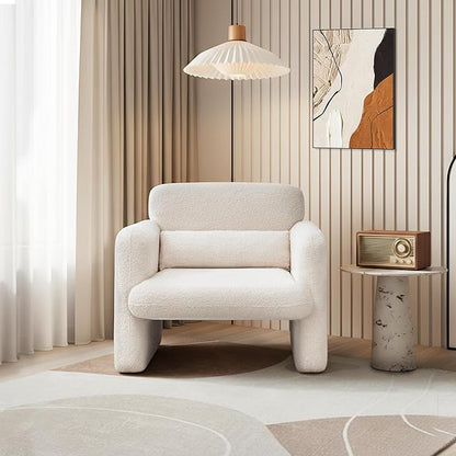 33.86" Accent Chairs, Modern Sherpa Fabric Armed Chair Comfy Upholstered Armchair Leisure Single Sofa Chair with a Waist Pillow for Bedroom, Office and Living Room