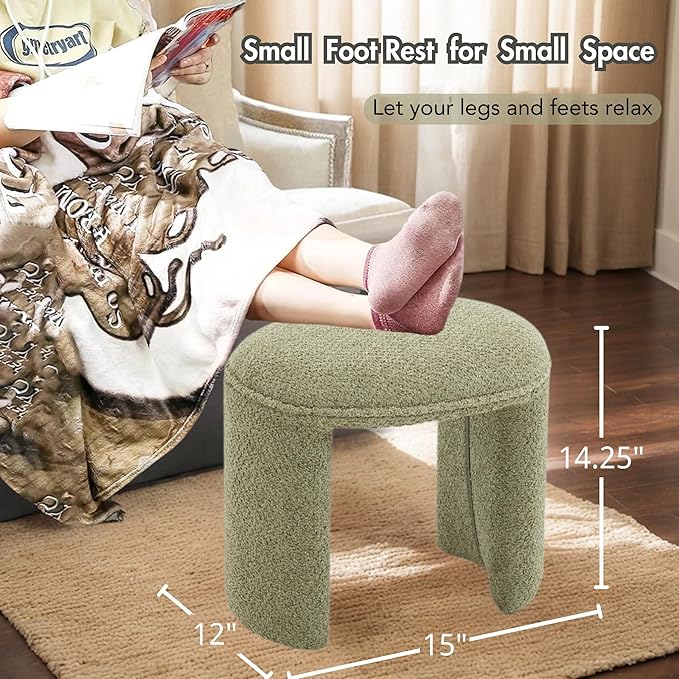 3-Piece Nesting Upholstered Bench with 2 Stools, 53" Chenille Accent Chair Waterfall Bench Modern End of Bed Entryway Bench Bedroom Bench for Living Room Vanity, Green, No Need to Install
