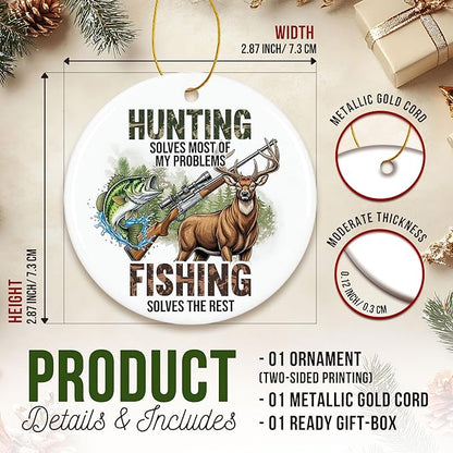 ZAGKOO Hunting Fishing Ornaments for Christmas Tree - Christmas Hunting Gifts for Deer Hunters, Fishing Themed Gifts - Wildlife Xmas Ornaments, Ceramic Xmas Tree Ornament Holiday Decor