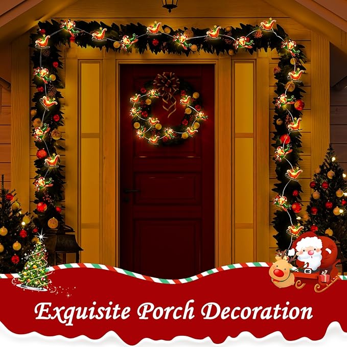 Coquimbo Christmas Lights Indoor Decorations, 10FT 30 LED Santa Claus Sleigh Christmas Tree String Lights Fairy Lights for Home Decor Xmas Tree Indoor Outdoor Holiday Party Decorations