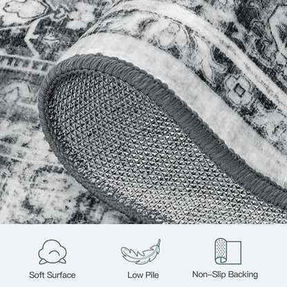 Lofus 2X 6 Runner Rug for Hallways,Grey Washable Runner Rugs with Non Slip Rubber Backing, Low Pile Soft Carpet Runner for Kitchen Bathroom Bedroom Laundry