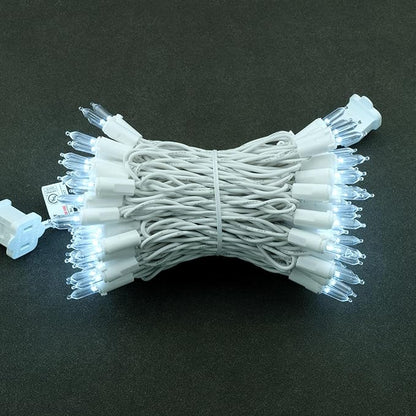 YULETIME Cool White LED Christmas Lights with White Wire, 33 ft 100 Count UL Certified Commercial Grade Holiday String Light Set (Cool White - White Wire)