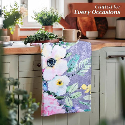 Maison d'Hermine Cotton Dish Towels Absorbent Kitchen Towels Sweet Rose Lavender Set of 3 Spring Summer