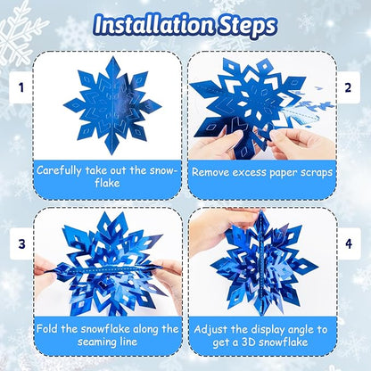 OuMuaMua Winter Christmas Snowflake Decorations Indoor, 36PCS 3D Silver Blue Snowflakes Christmas Hanging Ornaments for Home Xmas Holiday Winter Wonderland New Year Party Decor Supplies