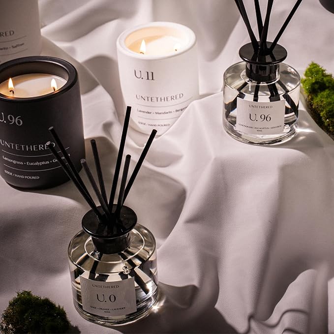 U.0 Luxury Reed Diffuser - Sage, Orange & Amber Scent | 100% Natural Essential Oils | Calming & Refreshing Home Fragrance | Long-Lasting Aromatherapy for Home, Office & Bathroom (5oz | Up to 5 Months)