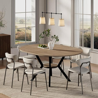 42"-58" Extendable Round Dining Table for 4-6, Kitchen Oval Table with Hidden Leaves & Storage Shelf, Space Saving Modern Design with Sturdy Metal Legs for Kitchen, Dining Room & Small Apartments