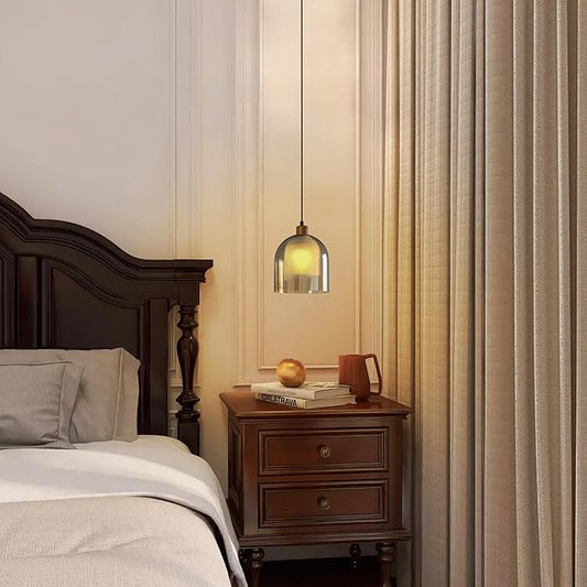 Aisilan Large Gold Pendant Light Fixture Modern Amber 7" Glass Pendant Lights Adjustable Vintage Pendant Light with 5W E12 Bulb Hanging Light Fixture for Kitchen Island Living Room Dining Room