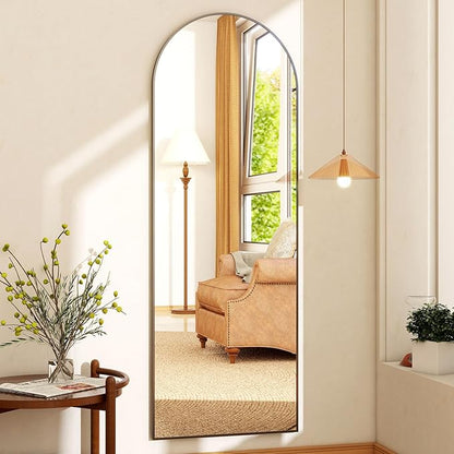 21" x 64"Arched Full Length Mirror - Wall Mounted Floor Mirror- Aluminum Alloy Frame Full Body Mirror for Bathroom Living Room Bedroom and Entryway Black