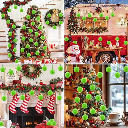 Lime Green Furry Christmas Ball Ornaments 12Pcs Fuzzy Lime Green Ornaments or Xmas Pom Pom Ball Hanging Decorations Furry Elf Balls for Xmas Tree Wreath Home Fireplace Mantel Wall Decors