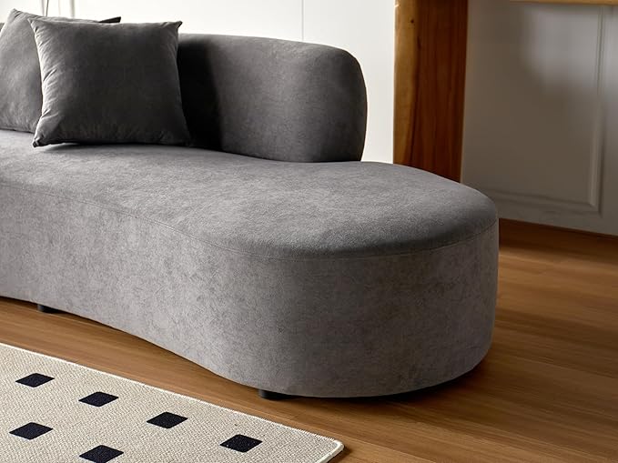 90" Curved Sofa with Throw Pillows, 4 Seater Luxury Velvet Couch with Half Moon Design and High-Density Foam, Ideal for Modern Living Room, Office & Apartment, Grey