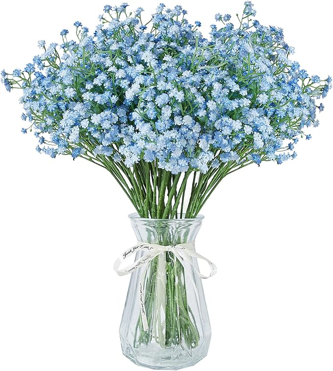 Babys Breath Artificial Flowers,12 Pcs Gypsophila Real Touch Flowers for Wedding Party Home Garden Decoration Blue