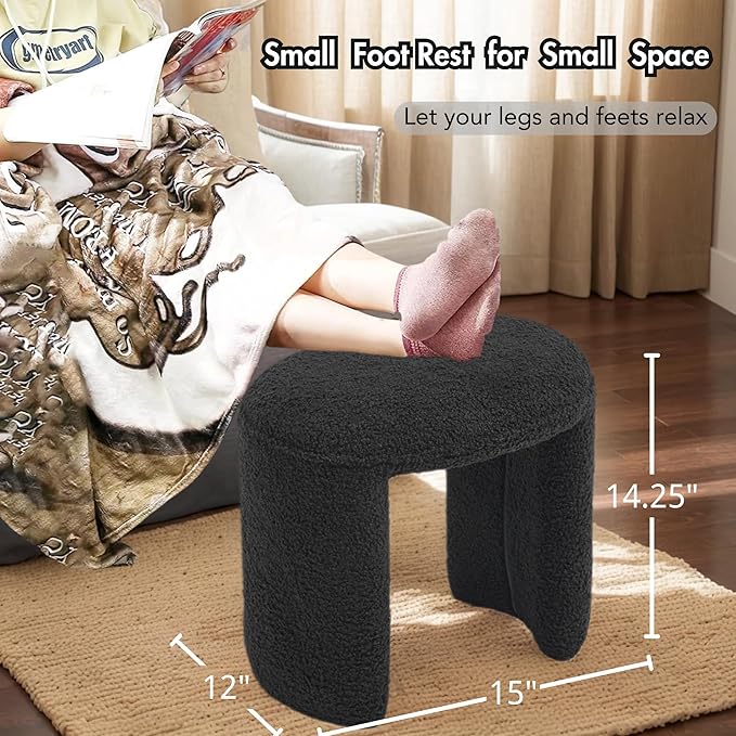 3-Pieces Modern Upholstered Ottoman Waterfall Bench for Bedroom End of Bed Accent Chair, 53" Sherpa Entryway Bench Sets, Comfy Indoor Narrow Window Bench Bed Stool Living Room Bedroom, Black