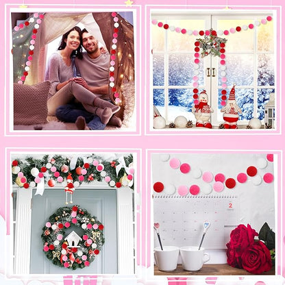 MARFOREVER 4 Pack 26.3 Feet Pink Christmas Decorations Red Pink White Pom Pom Garlands Christmas Felt Ball Hanging Supplies for Xmas Valentine's Day Wedding Birthday Party Home Wall Decor