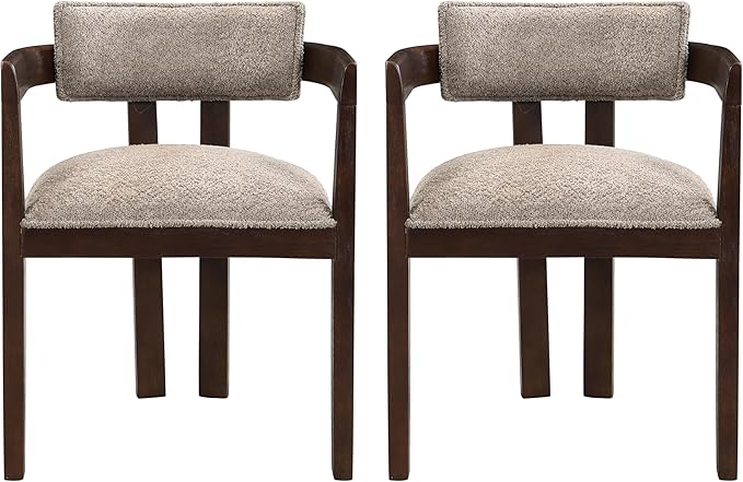 Christopher Knight Home Falcon Boucle Fabric Upholstered Dining Chairs Set of 2, Modern Wooden Dining, Curved Backrest Kitchen Side Chair,Living Room Extra Seat, Espresso
