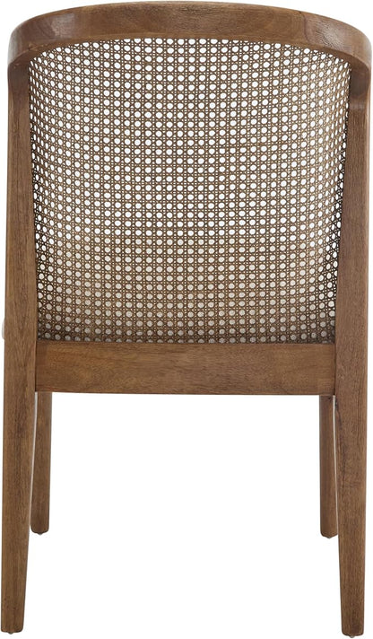 Christopher Knight Home Lilia Dining Chairs Set of 2, Modern Dining Chair with Fabric Upholstery, Rubberwood Frame Kitchen Chairs with Cane Webbing, Extra Seat for Dining Room, Beige + Walnut