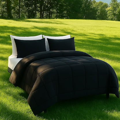 DOWNCOOL California King Comforter Set -All Season Bedding Comforters Sets with 2 Pillow Cases -3 Pieces Bed Set Down Alternative Black Comforter Set(104"x96")