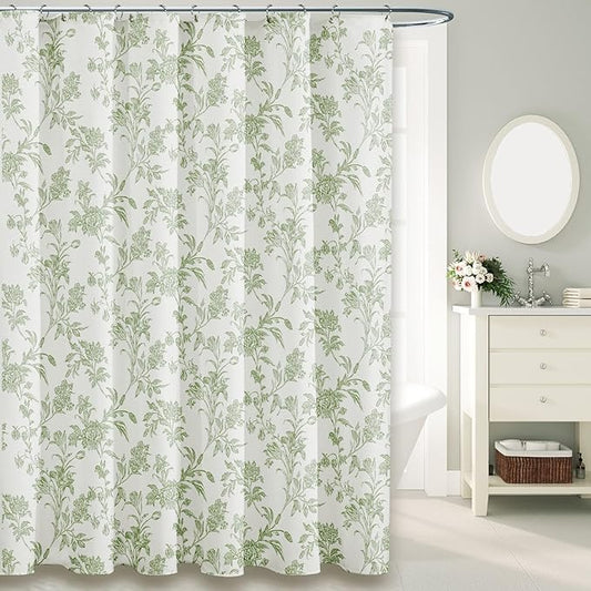 Sage Green Shower Curtain Floral Cotton Cottagecore Shower Curtain for Bathroom 72" W x 78" L