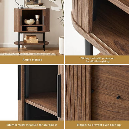 mopio Quin Storage Cabinet, Tambour Fluted Entryway Accent Sofa Tables, Buffet Sideboard with Doors & Shelves, Pantry Coffee Wine Bar Cabinet, Wood Console Table, Mid Century Modern (Walnut)