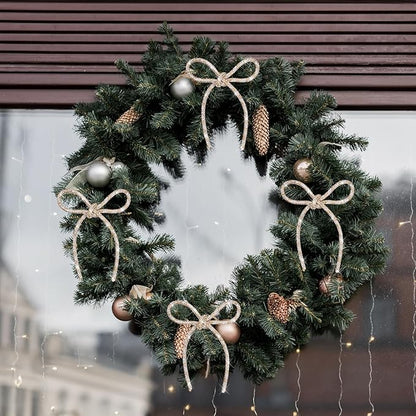 FLAIR GIFTS 6 Pcs 4.3" x 6" 2025 Christmas Bows for Tree Decor, Champagne Gold and Silver Sparkly Glitter Rhinestone Bow Ornaments with Twist Tie for Xmas Decoration, Wreath, Garland, Gift Wrapping