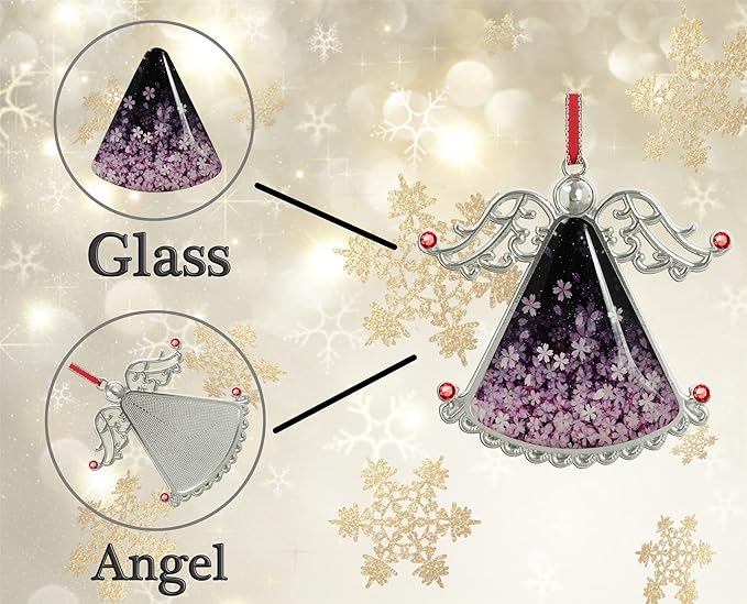 XUTAI Angel Christmas Tree Ornament Cherry Blossom Flower Glass Hanging Angel Glass Pendant for Holiday Decoration